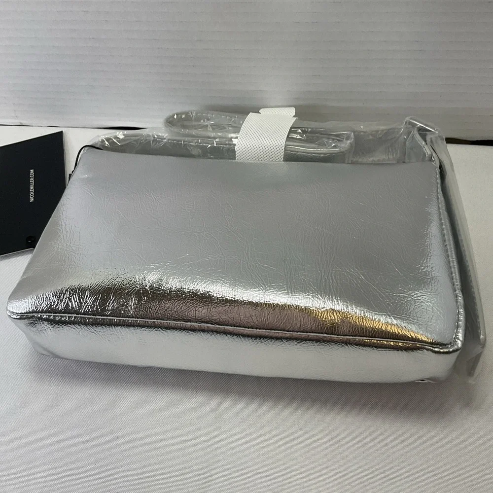 Nicole Miller Silver Vegan Leather Handbag Shoulder Bag‎ NWT $60